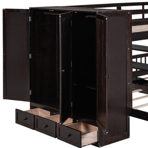 HomeRoots Espresso Full Over Two Twin Bunk Bed with Storage Solutions for Kids' Rooms – Space-Saving Design! 590511