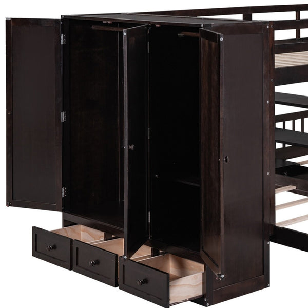 HomeRoots Espresso Full Over Two Twin Bunk Bed with Storage Solutions for Kids' Rooms – Space-Saving Design! 590511