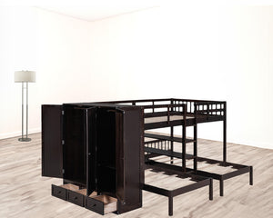 HomeRoots Espresso Full Over Two Twin Bunk Bed with Storage Solutions for Kids' Rooms – Space-Saving Design! 590511