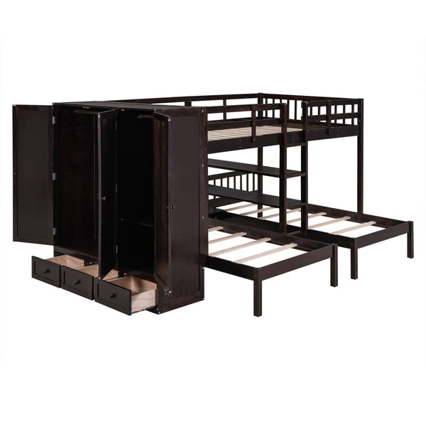 HomeRoots Espresso Full Over Two Twin Bunk Bed with Storage Solutions for Kids' Rooms – Space-Saving Design! 590511