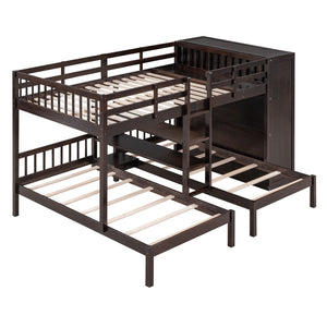 HomeRoots Espresso Full Over Two Twin Bunk Bed with Storage Solutions for Kids' Rooms – Space-Saving Design! 590511