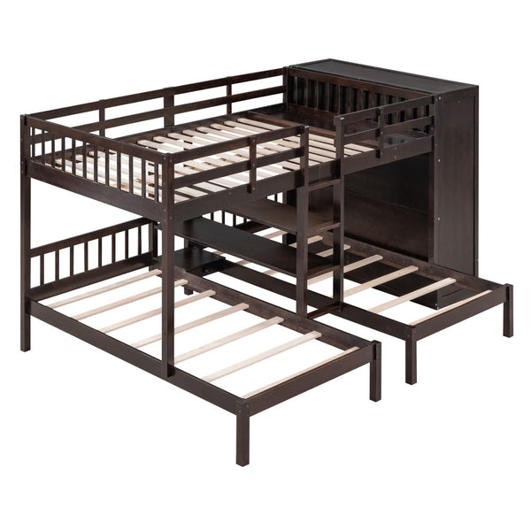 HomeRoots Espresso Full Over Two Twin Bunk Bed with Storage Solutions for Kids' Rooms – Space-Saving Design! 590511