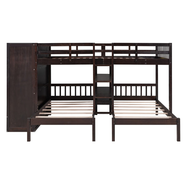 HomeRoots Espresso Full Over Two Twin Bunk Bed with Storage Solutions for Kids' Rooms – Space-Saving Design! 590511