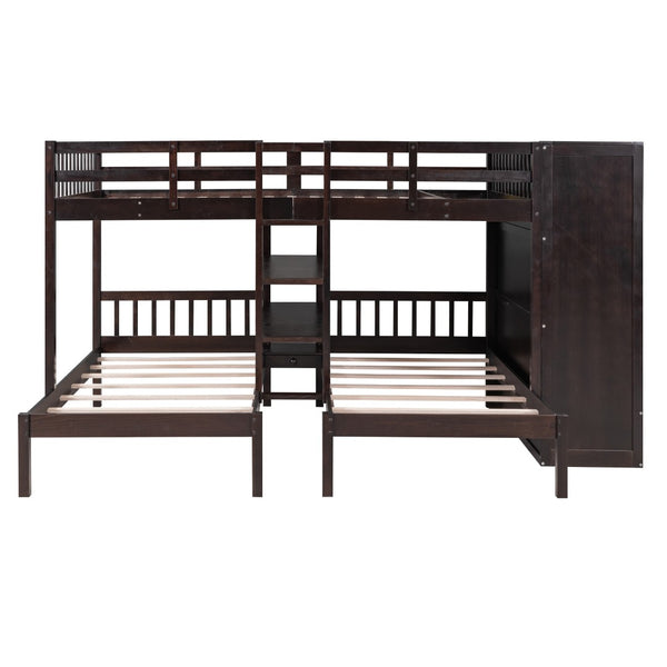 HomeRoots Espresso Full Over Two Twin Bunk Bed with Storage Solutions for Kids' Rooms – Space-Saving Design! 590511