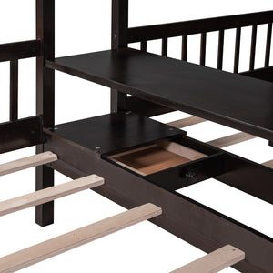 HomeRoots Espresso Full Over Two Twin Bunk Bed with Storage Solutions for Kids' Rooms – Space-Saving Design! 590511