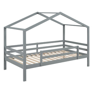 HomeRoots Gray Twin Over Twin Wood Bunk Bed with Integrated Slide - Stylish Space-Saving Solution for Kids! 590512