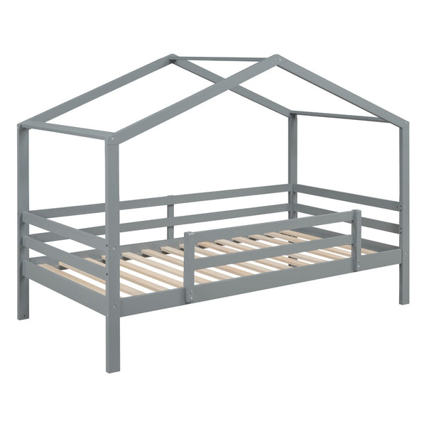 HomeRoots Gray Twin Over Twin Wood Bunk Bed with Integrated Slide - Stylish Space-Saving Solution for Kids! 590512