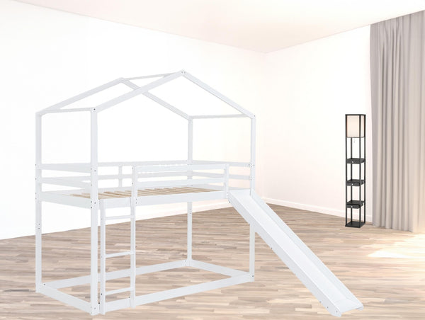 HomeRoots White Twin Over Twin Bunk Bed with Slide – Fun, Safe, and Space-Saving Sleep Solution for Kids! 590513