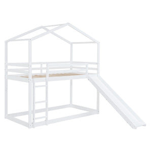 HomeRoots White Twin Over Twin Bunk Bed with Slide – Fun, Safe, and Space-Saving Sleep Solution for Kids! 590513