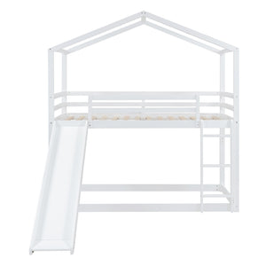 HomeRoots White Twin Over Twin Bunk Bed with Slide – Fun, Safe, and Space-Saving Sleep Solution for Kids! 590513