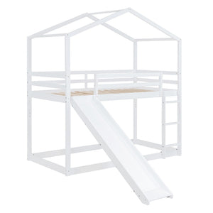 HomeRoots White Twin Over Twin Bunk Bed with Slide – Fun, Safe, and Space-Saving Sleep Solution for Kids! 590513