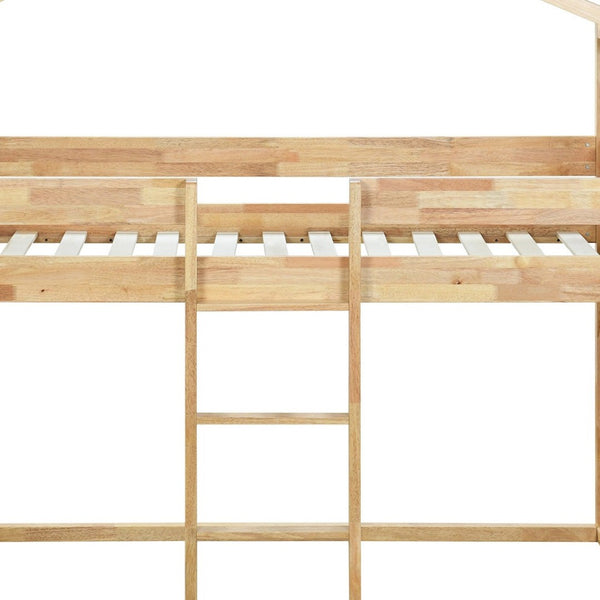 HomeRoots Natural Twin Over Twin Wood Bunk Bed - Stylish Space-Saving Design for Kids' Rooms & Sleepovers! 590515