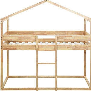 HomeRoots Natural Twin Over Twin Wood Bunk Bed - Stylish Space-Saving Design for Kids' Rooms & Sleepovers! 590515