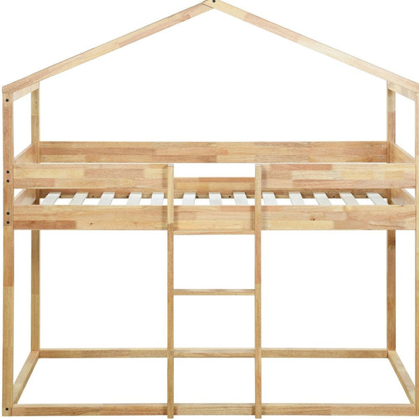 HomeRoots Natural Twin Over Twin Wood Bunk Bed - Stylish Space-Saving Design for Kids' Rooms & Sleepovers! 590515