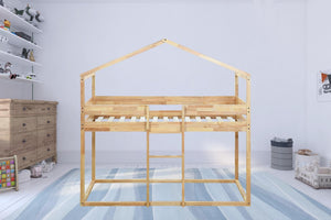HomeRoots Natural Twin Over Twin Wood Bunk Bed - Stylish Space-Saving Design for Kids' Rooms & Sleepovers! 590515