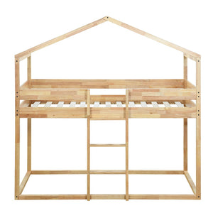 HomeRoots Natural Twin Over Twin Wood Bunk Bed - Stylish Space-Saving Design for Kids' Rooms & Sleepovers! 590515