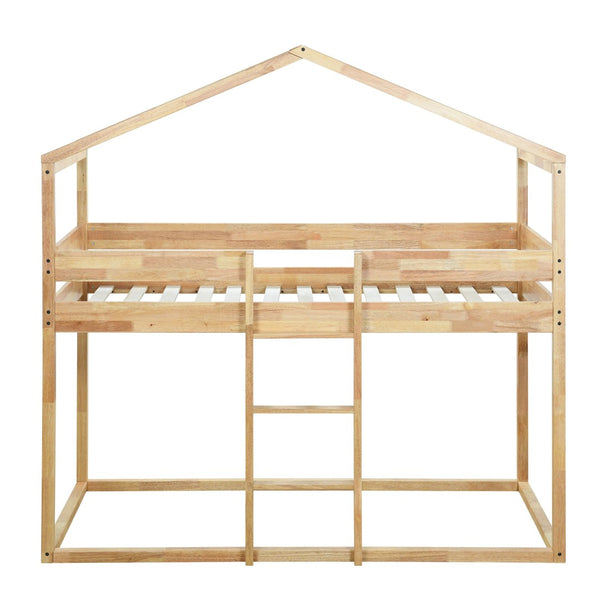 HomeRoots Natural Twin Over Twin Wood Bunk Bed - Stylish Space-Saving Design for Kids' Rooms & Sleepovers! 590515