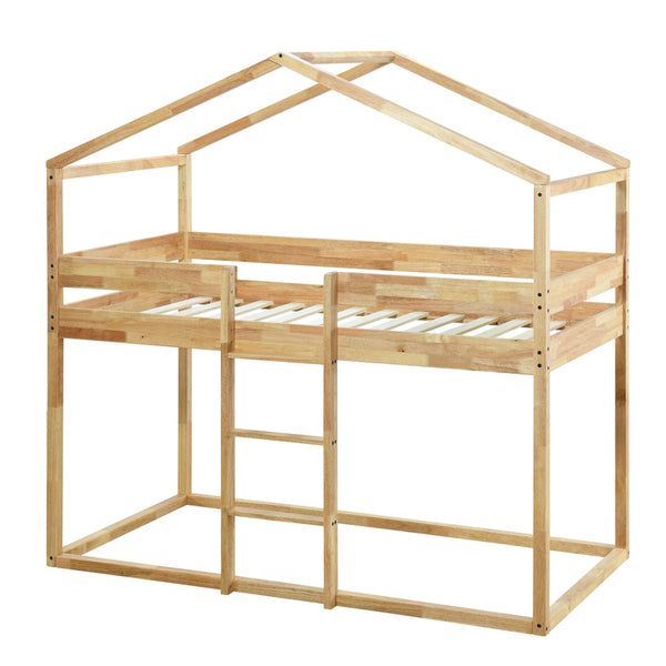 HomeRoots Natural Twin Over Twin Wood Bunk Bed - Stylish Space-Saving Design for Kids' Rooms & Sleepovers! 590515