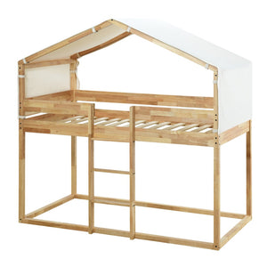 HomeRoots Natural Twin Over Twin Wood Bunk Bed - Stylish Space-Saving Design for Kids' Rooms & Sleepovers! 590515