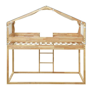 HomeRoots Natural Twin Over Twin Wood Bunk Bed - Stylish Space-Saving Design for Kids' Rooms & Sleepovers! 590515