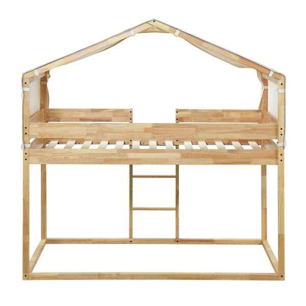 HomeRoots Natural Twin Over Twin Wood Bunk Bed - Stylish Space-Saving Design for Kids' Rooms & Sleepovers! 590515