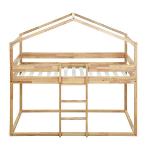 HomeRoots Natural Twin Over Twin Wood Bunk Bed - Stylish Space-Saving Design for Kids' Rooms & Sleepovers! 590515