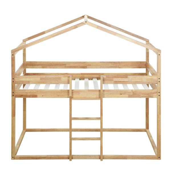 HomeRoots Natural Twin Over Twin Wood Bunk Bed - Stylish Space-Saving Design for Kids' Rooms & Sleepovers! 590515