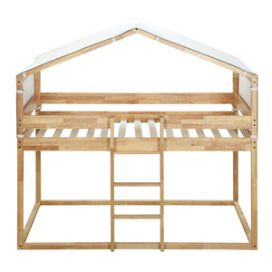 HomeRoots Natural Twin Over Twin Wood Bunk Bed - Stylish Space-Saving Design for Kids' Rooms & Sleepovers! 590515