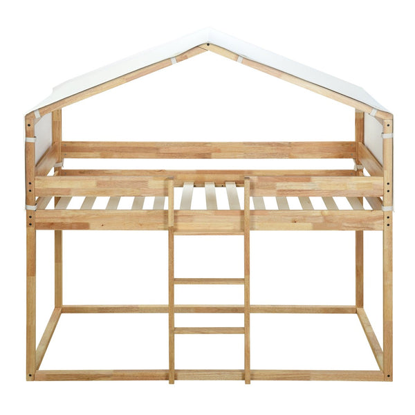 HomeRoots Natural Twin Over Twin Wood Bunk Bed - Stylish Space-Saving Design for Kids' Rooms & Sleepovers! 590515