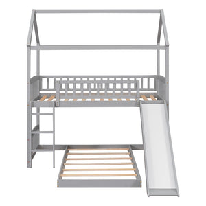 HomeRoots Gray Twin Over Twin Dollhouse Bunk Bed with Slide – Playful Design, Safety Features & Space-Saving Fun! 590516