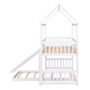 HomeRoots White Twin Over Twin Dollhouse Bunk Bed with Slide - Space-Saving Fun for Kids' Shared Rooms! 590517