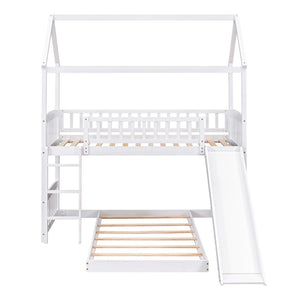 HomeRoots White Twin Over Twin Dollhouse Bunk Bed with Slide - Space-Saving Fun for Kids' Shared Rooms! 590517