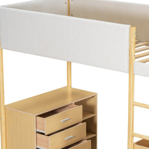 HomeRoots Natural Twin Loft Bed with Integrated Workspace, Drawers & Modern Design for Space-Saving Solutions 590518