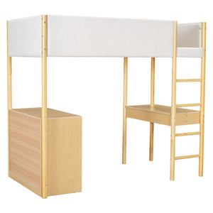 HomeRoots Natural Twin Loft Bed with Integrated Workspace, Drawers & Modern Design for Space-Saving Solutions 590518