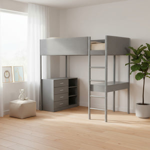 HomeRoots Gray Platform Twin Loft Bed with Integrated Desk, Ample Storage Drawers, and Modern Shelves 590519
