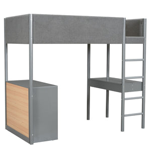 HomeRoots Gray Platform Twin Loft Bed with Integrated Desk, Ample Storage Drawers, and Modern Shelves 590519