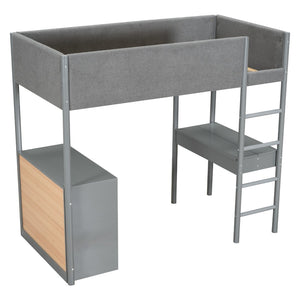 HomeRoots Gray Platform Twin Loft Bed with Integrated Desk, Ample Storage Drawers, and Modern Shelves 590519