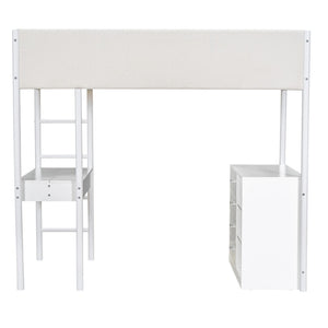 HomeRoots White Twin Loft Bed with Integrated Desk – Space-Saving Design for Kids, Teens & Small Rooms 590520