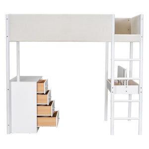 HomeRoots White Twin Loft Bed with Integrated Desk – Space-Saving Design for Kids, Teens & Small Rooms 590520