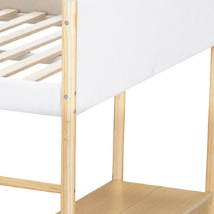 HomeRoots Natural Platform Wood Loft Bed with Integrated Desk - Stylish Space-Saving Solution for Small Rooms 590521