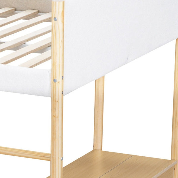 HomeRoots Natural Platform Wood Loft Bed with Integrated Desk - Stylish Space-Saving Solution for Small Rooms 590521