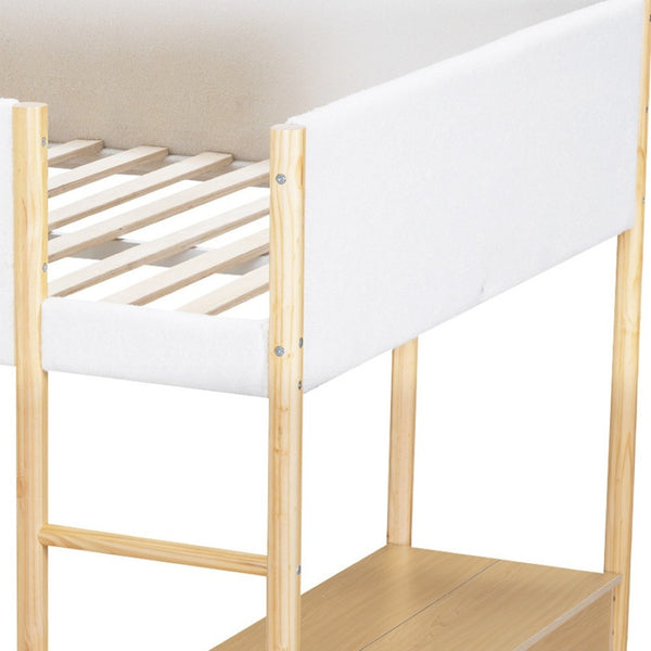 HomeRoots Natural Platform Wood Loft Bed with Integrated Desk - Stylish Space-Saving Solution for Small Rooms 590521