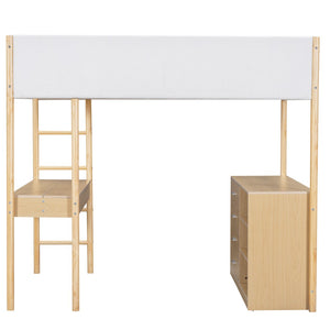 HomeRoots Natural Platform Wood Loft Bed with Integrated Desk - Stylish Space-Saving Solution for Small Rooms 590521