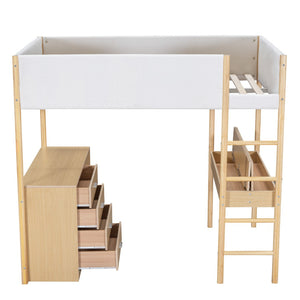 HomeRoots Natural Platform Wood Loft Bed with Integrated Desk - Stylish Space-Saving Solution for Small Rooms 590521