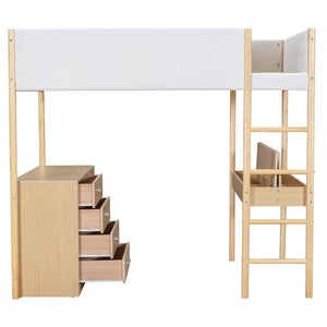 HomeRoots Natural Platform Wood Loft Bed with Integrated Desk - Stylish Space-Saving Solution for Small Rooms 590521