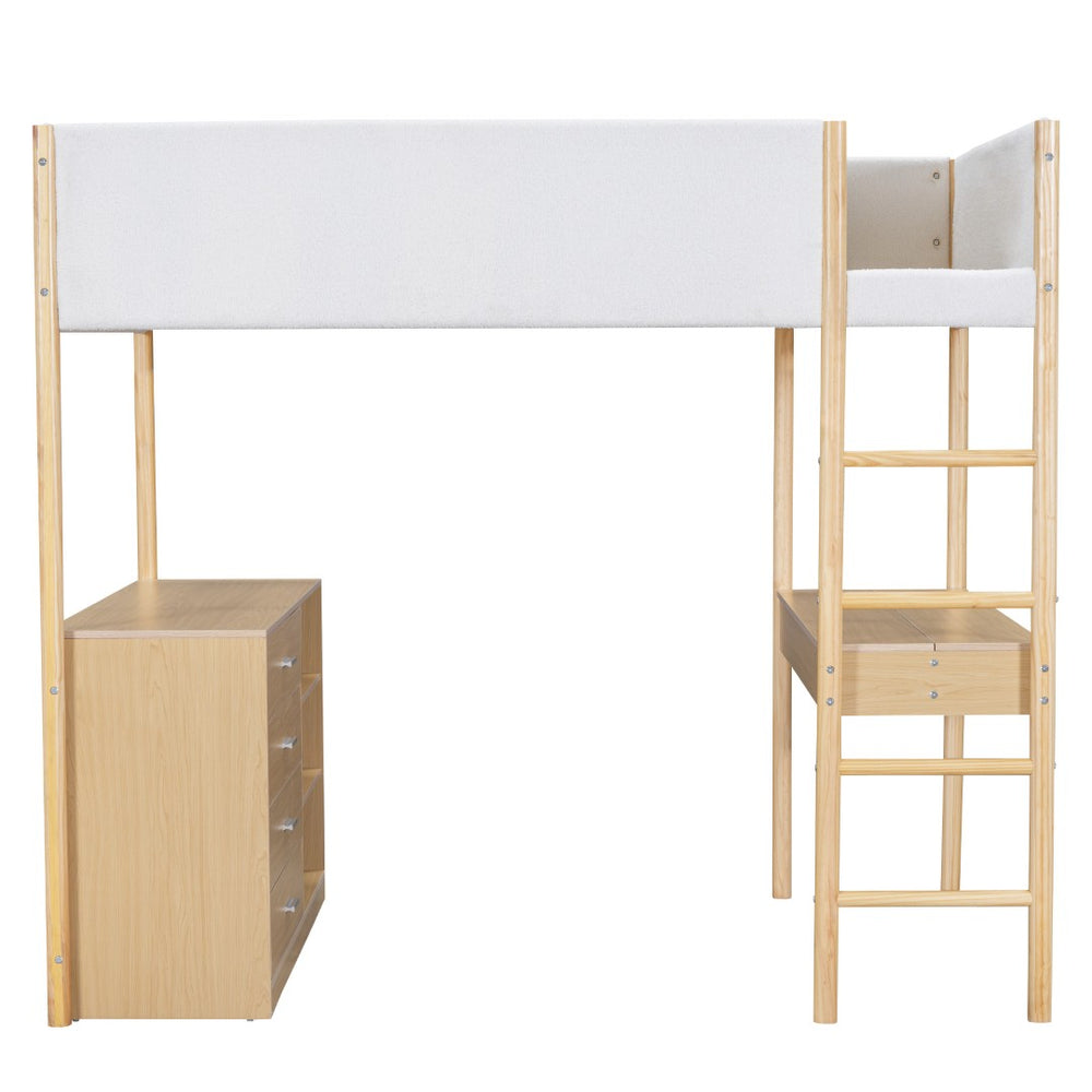 HomeRoots Natural Platform Wood Loft Bed with Integrated Desk - Stylish Space-Saving Solution for Small Rooms 590521