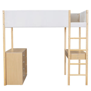 HomeRoots Natural Platform Wood Loft Bed with Integrated Desk - Stylish Space-Saving Solution for Small Rooms 590521