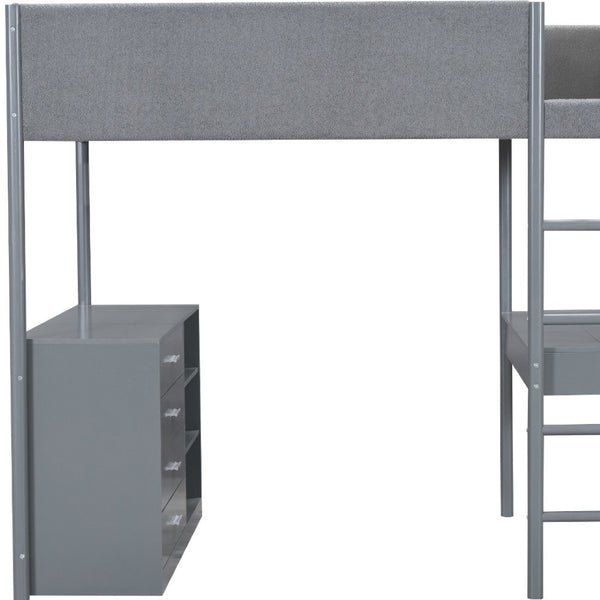 HomeRoots Gray Platform Wood Loft Bed with Integrated Desk – Stylish, Space-Saving Design for Modern Living 590522