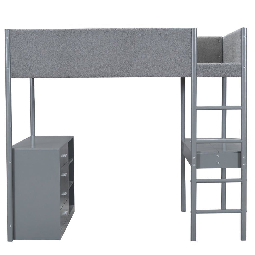 HomeRoots Gray Platform Wood Loft Bed with Integrated Desk – Stylish, Space-Saving Design for Modern Living 590522