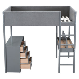 HomeRoots Gray Platform Wood Loft Bed with Integrated Desk – Stylish, Space-Saving Design for Modern Living 590522
